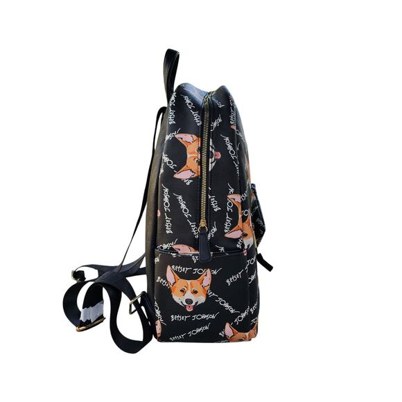 Betsey Johnson Corgi Dog Print Faux Leather Large Backpack Pouch Set - Picture 2 of 10